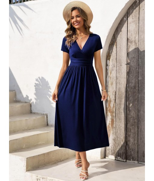 Gracyoga Women's Summer Dresses 2025 Short Sleeve Maxi Dress Casual V Neck Flowy Sundress with Pockets