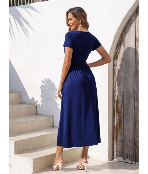 Gracyoga Women's Summer Dresses 2025 Short Sleeve Maxi Dress Casual V Neck Flowy Sundress with Pockets
