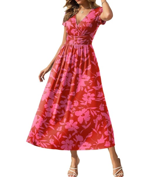 Gracyoga Women's Summer Dresses 2025 Short Sleeve Maxi Dress Casual V Neck Flowy Sundress with Pockets