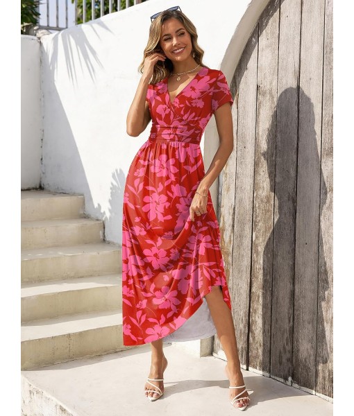 Gracyoga Women's Summer Dresses 2025 Short Sleeve Maxi Dress Casual V Neck Flowy Sundress with Pockets