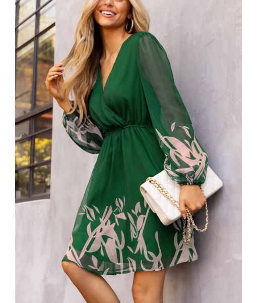 CUPSHE Women's Mini Dresses Casual Spring V Neck Chiffon Long Peasant Sleeves Flowy Summer Dress
