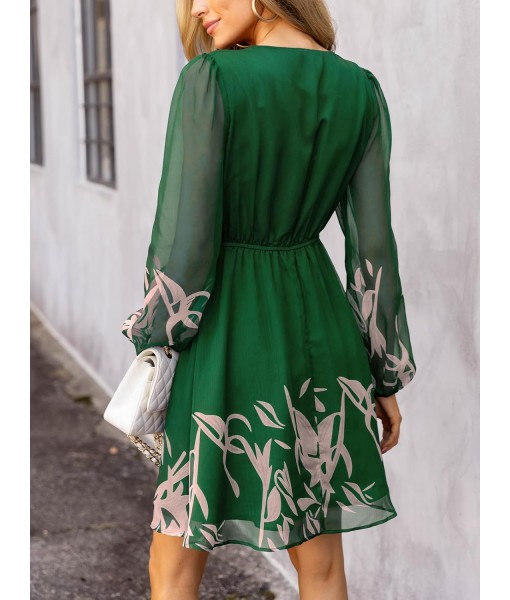 CUPSHE Women's Mini Dresses Casual Spring V Neck Chiffon Long Peasant Sleeves Flowy Summer Dress