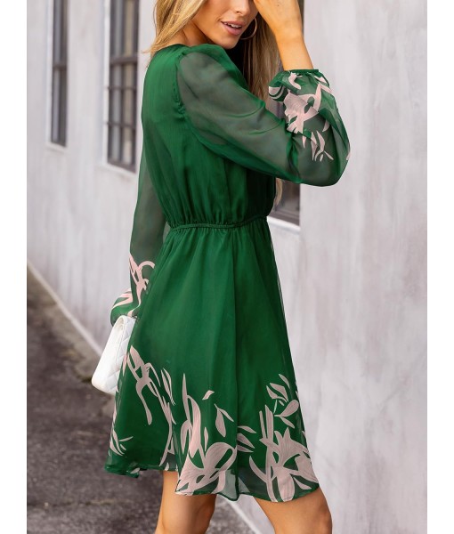 CUPSHE Women's Mini Dresses Casual Spring V Neck Chiffon Long Peasant Sleeves Flowy Summer Dress