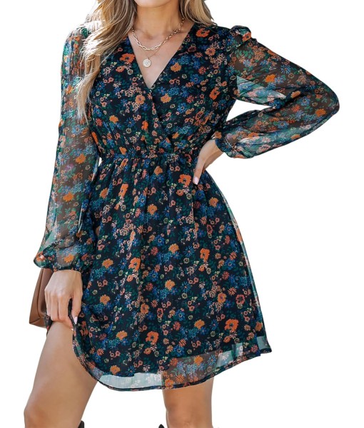 CUPSHE Women's Mini Dresses Casual Spring V Neck Chiffon Long Peasant Sleeves Flowy Summer Dress