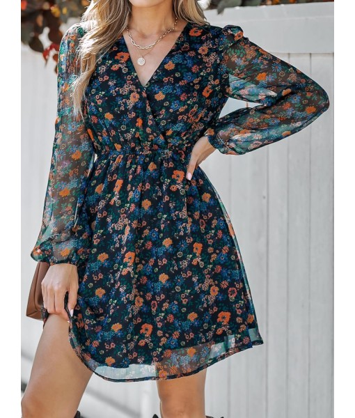 CUPSHE Women's Mini Dresses Casual Spring V Neck Chiffon Long Peasant Sleeves Flowy Summer Dress