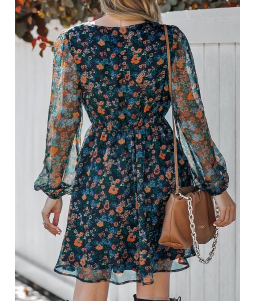CUPSHE Women's Mini Dresses Casual Spring V Neck Chiffon Long Peasant Sleeves Flowy Summer Dress