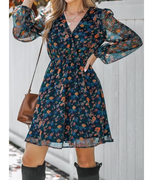 CUPSHE Women's Mini Dresses Casual Spring V Neck Chiffon Long Peasant Sleeves Flowy Summer Dress