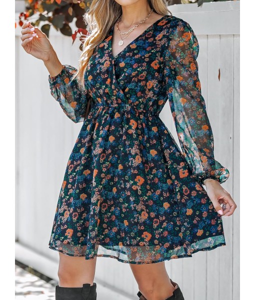 CUPSHE Women's Mini Dresses Casual Spring V Neck Chiffon Long Peasant Sleeves Flowy Summer Dress