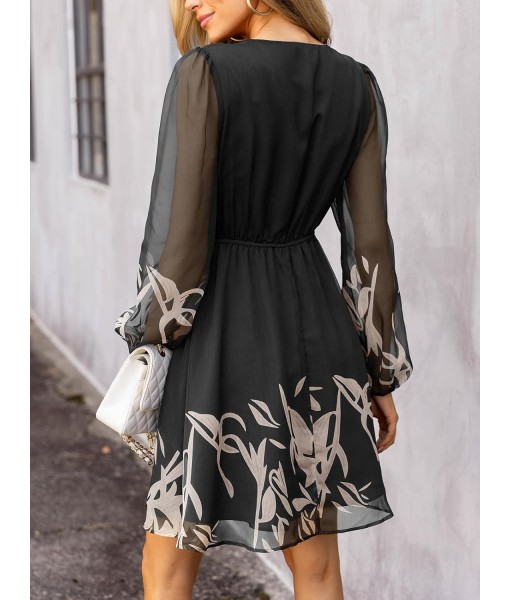 CUPSHE Women's Mini Dresses Casual Spring V Neck Chiffon Long Peasant Sleeves Flowy Summer Dress