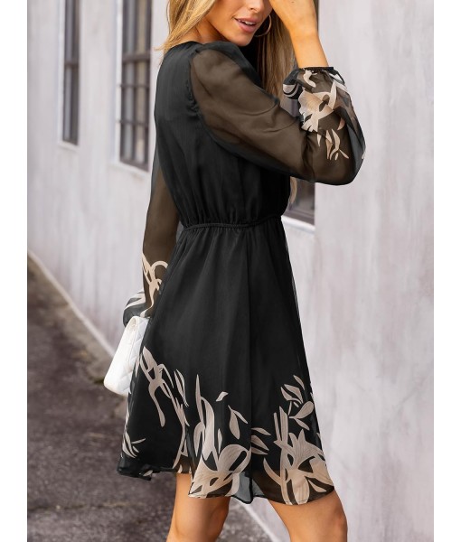 CUPSHE Women's Mini Dresses Casual Spring V Neck Chiffon Long Peasant Sleeves Flowy Summer Dress
