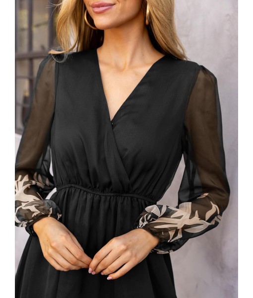 CUPSHE Women's Mini Dresses Casual Spring V Neck Chiffon Long Peasant Sleeves Flowy Summer Dress