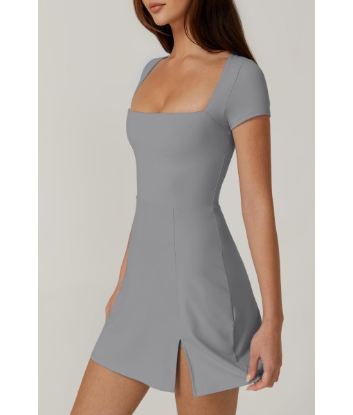 QINSEN Womens Square Neck Tennis Dress Short Sleeve Built in Shorts Golf Athletic Dress with Pockets