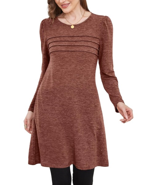 OFEEFAN Womens Long Sleeve Tunic Dress Fall Fashion Sweater Dress with Pockets Pleated Front Casual Winter