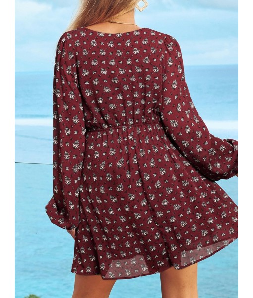 CUPSHE Women's Mini Dresses Casual Spring V Neck Chiffon Long Peasant Sleeves Flowy Summer Dress
