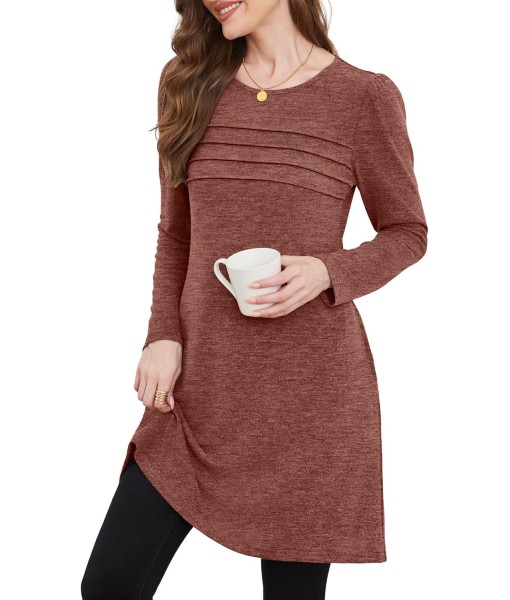 OFEEFAN Womens Long Sleeve Tunic Dress Fall Fashion Sweater Dress with Pockets Pleated Front Casual Winter