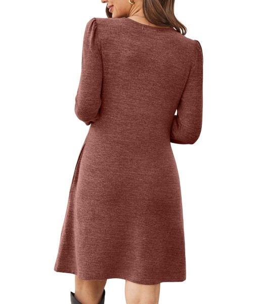 OFEEFAN Womens Long Sleeve Tunic Dress Fall Fashion Sweater Dress with Pockets Pleated Front Casual Winter