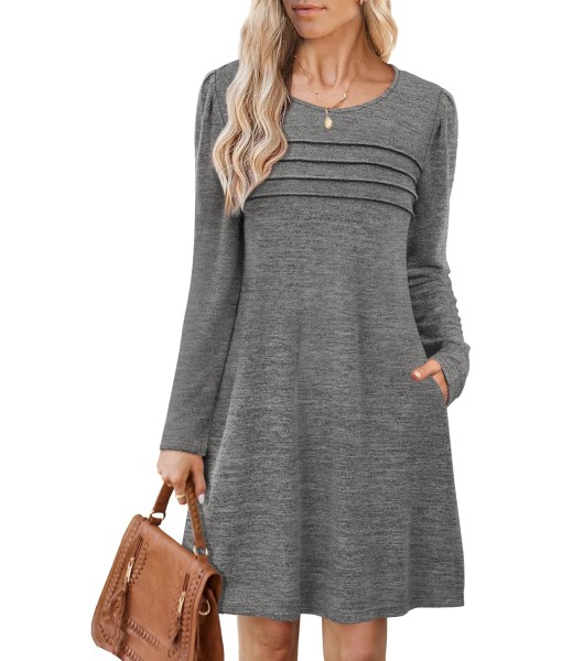OFEEFAN Womens Long Sleeve Tunic Dress Fall Fashion Sweater Dress with Pockets Pleated Front Casual Winter