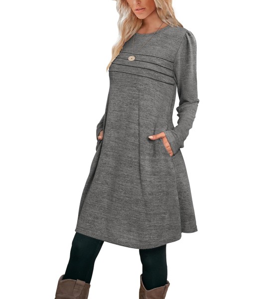 OFEEFAN Womens Long Sleeve Tunic Dress Fall Fashion Sweater Dress with Pockets Pleated Front Casual Winter