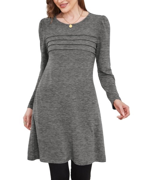 OFEEFAN Womens Long Sleeve Tunic Dress Fall Fashion Sweater Dress with Pockets Pleated Front Casual Winter