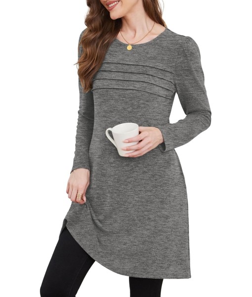 OFEEFAN Womens Long Sleeve Tunic Dress Fall Fashion Sweater Dress with Pockets Pleated Front Casual Winter