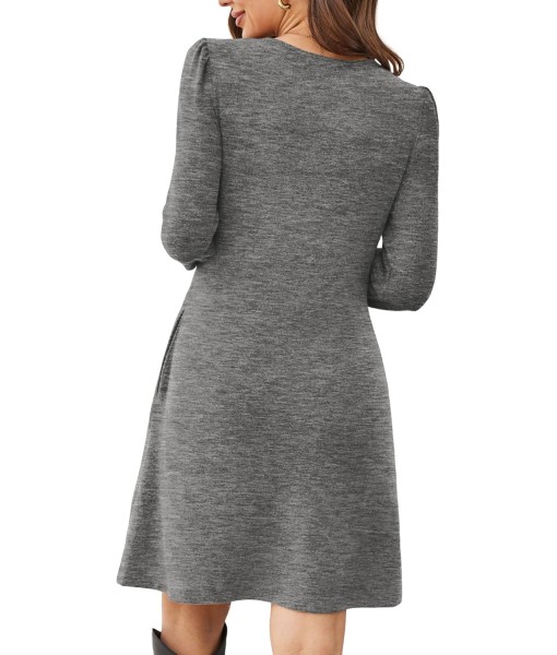 OFEEFAN Womens Long Sleeve Tunic Dress Fall Fashion Sweater Dress with Pockets Pleated Front Casual Winter