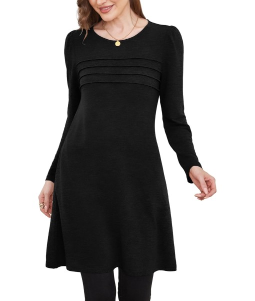 OFEEFAN Womens Long Sleeve Tunic Dress Fall Fashion Sweater Dress with Pockets Pleated Front Casual Winter