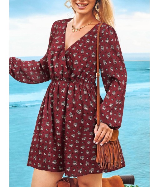 CUPSHE Women's Mini Dresses Casual Spring V Neck Chiffon Long Peasant Sleeves Flowy Summer Dress