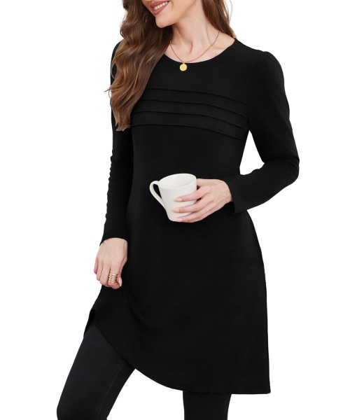 OFEEFAN Womens Long Sleeve Tunic Dress Fall Fashion Sweater Dress with Pockets Pleated Front Casual Winter