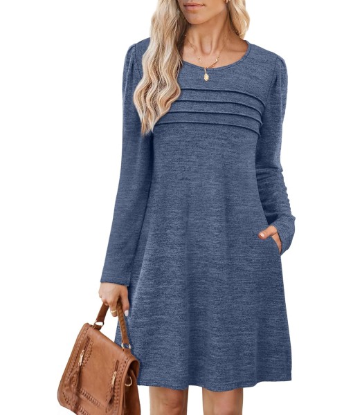 OFEEFAN Womens Long Sleeve Tunic Dress Fall Fashion Sweater Dress with Pockets Pleated Front Casual Winter