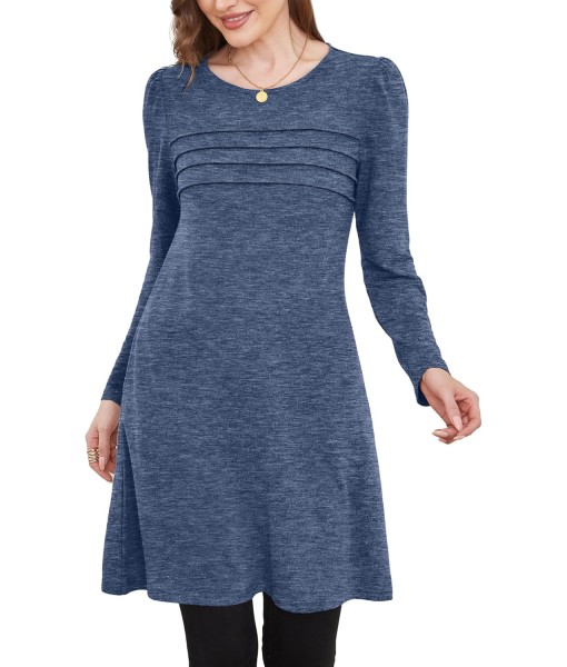 OFEEFAN Womens Long Sleeve Tunic Dress Fall Fashion Sweater Dress with Pockets Pleated Front Casual Winter