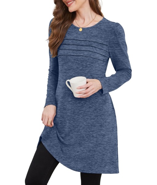 OFEEFAN Womens Long Sleeve Tunic Dress Fall Fashion Sweater Dress with Pockets Pleated Front Casual Winter