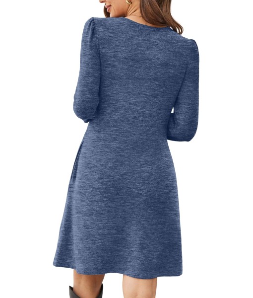 OFEEFAN Womens Long Sleeve Tunic Dress Fall Fashion Sweater Dress with Pockets Pleated Front Casual Winter
