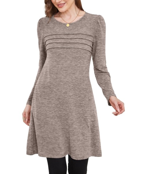OFEEFAN Womens Long Sleeve Tunic Dress Fall Fashion Sweater Dress with Pockets Pleated Front Casual Winter