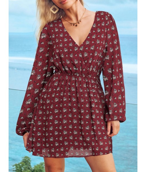 CUPSHE Women's Mini Dresses Casual Spring V Neck Chiffon Long Peasant Sleeves Flowy Summer Dress