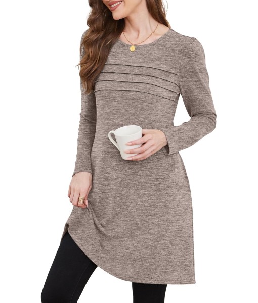 OFEEFAN Womens Long Sleeve Tunic Dress Fall Fashion Sweater Dress with Pockets Pleated Front Casual Winter