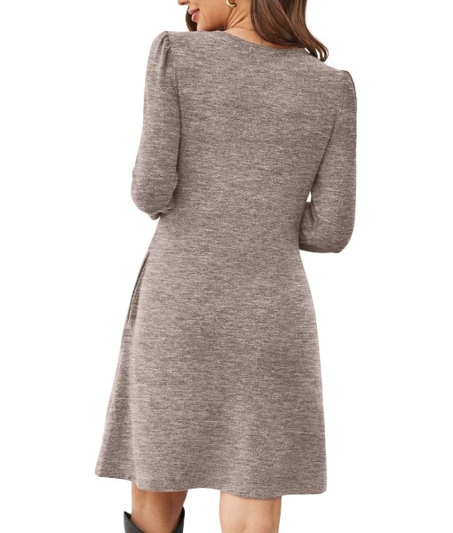 OFEEFAN Womens Long Sleeve Tunic Dress Fall Fashion Sweater Dress with Pockets Pleated Front Casual Winter