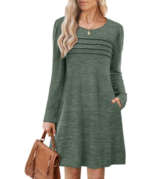 OFEEFAN Womens Long Sleeve Tunic Dress Fall Fashion Sweater Dress with Pockets Pleated Front Casual Winter