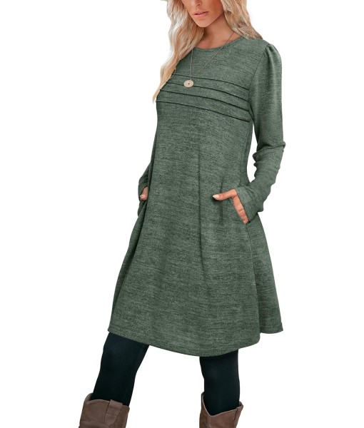 OFEEFAN Womens Long Sleeve Tunic Dress Fall Fashion Sweater Dress with Pockets Pleated Front Casual Winter