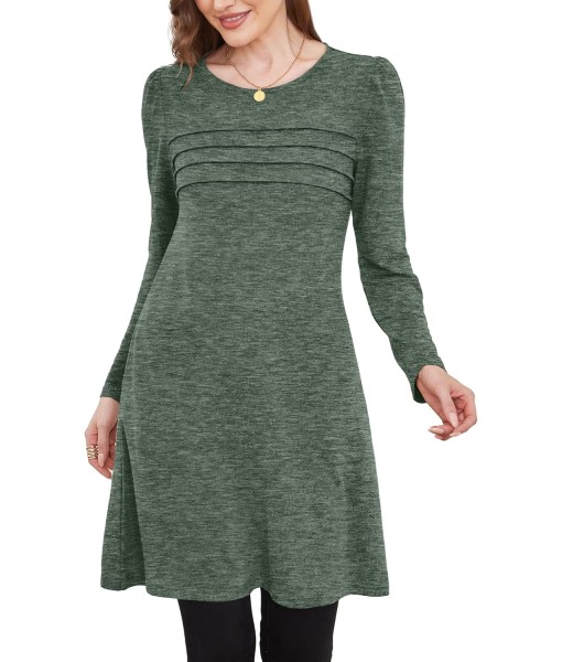 OFEEFAN Womens Long Sleeve Tunic Dress Fall Fashion Sweater Dress with Pockets Pleated Front Casual Winter