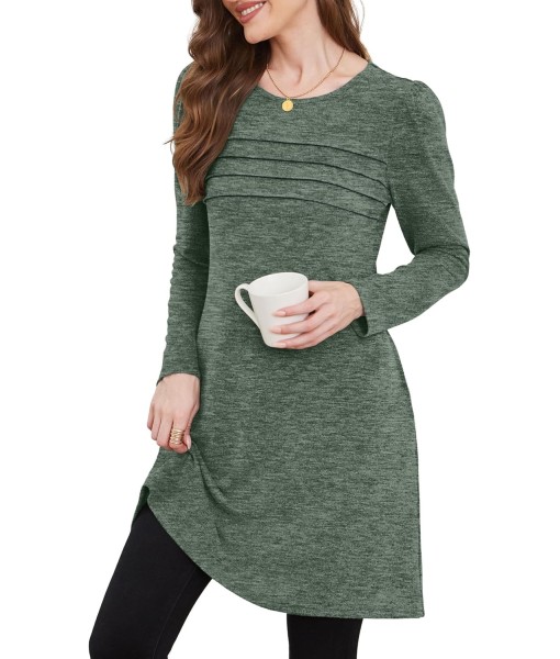 OFEEFAN Womens Long Sleeve Tunic Dress Fall Fashion Sweater Dress with Pockets Pleated Front Casual Winter