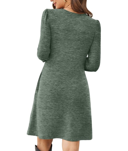 OFEEFAN Womens Long Sleeve Tunic Dress Fall Fashion Sweater Dress with Pockets Pleated Front Casual Winter