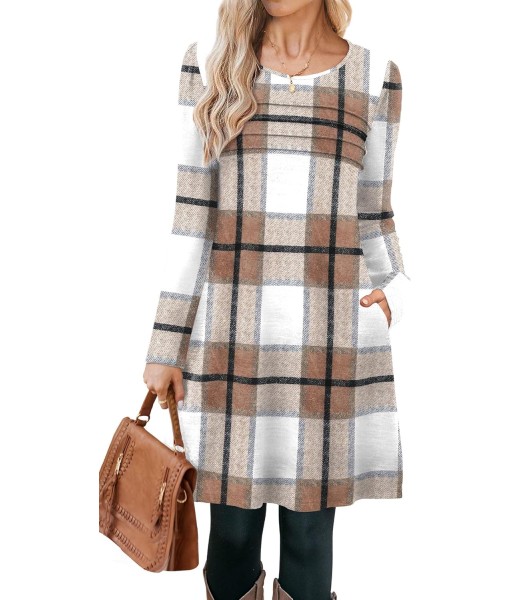 OFEEFAN Womens Long Sleeve Tunic Dress Fall Fashion Sweater Dress with Pockets Pleated Front Casual Winter