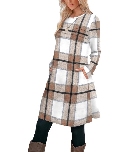 OFEEFAN Womens Long Sleeve Tunic Dress Fall Fashion Sweater Dress with Pockets Pleated Front Casual Winter