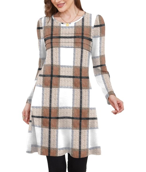 OFEEFAN Womens Long Sleeve Tunic Dress Fall Fashion Sweater Dress with Pockets Pleated Front Casual Winter