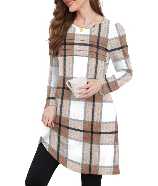 OFEEFAN Womens Long Sleeve Tunic Dress Fall Fashion Sweater Dress with Pockets Pleated Front Casual Winter