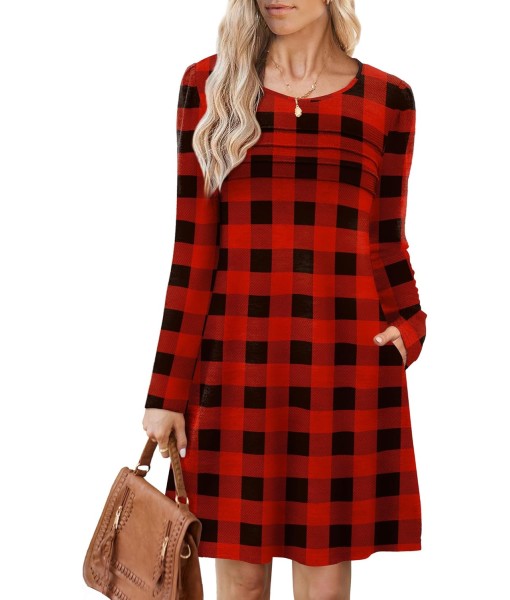 OFEEFAN Womens Long Sleeve Tunic Dress Fall Fashion Sweater Dress with Pockets Pleated Front Casual Winter