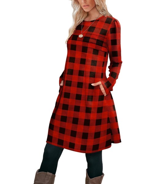 OFEEFAN Womens Long Sleeve Tunic Dress Fall Fashion Sweater Dress with Pockets Pleated Front Casual Winter