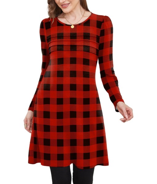 OFEEFAN Womens Long Sleeve Tunic Dress Fall Fashion Sweater Dress with Pockets Pleated Front Casual Winter