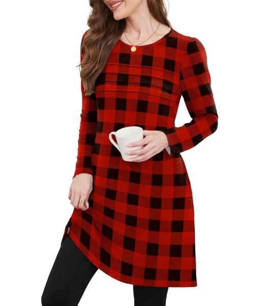 OFEEFAN Womens Long Sleeve Tunic Dress Fall Fashion Sweater Dress with Pockets Pleated Front Casual Winter