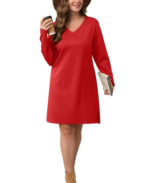 SAMPEEL Dresses for Women 2025 Casual Long Sleeve V Neck Tshirt Dress Side Split Fashion Fall Outfits